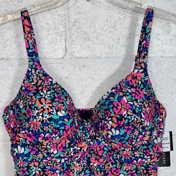 Island Escape Women's Gemini Printed Push-up Tankini Top, Navy multi, 14 - Picture 4 of 11